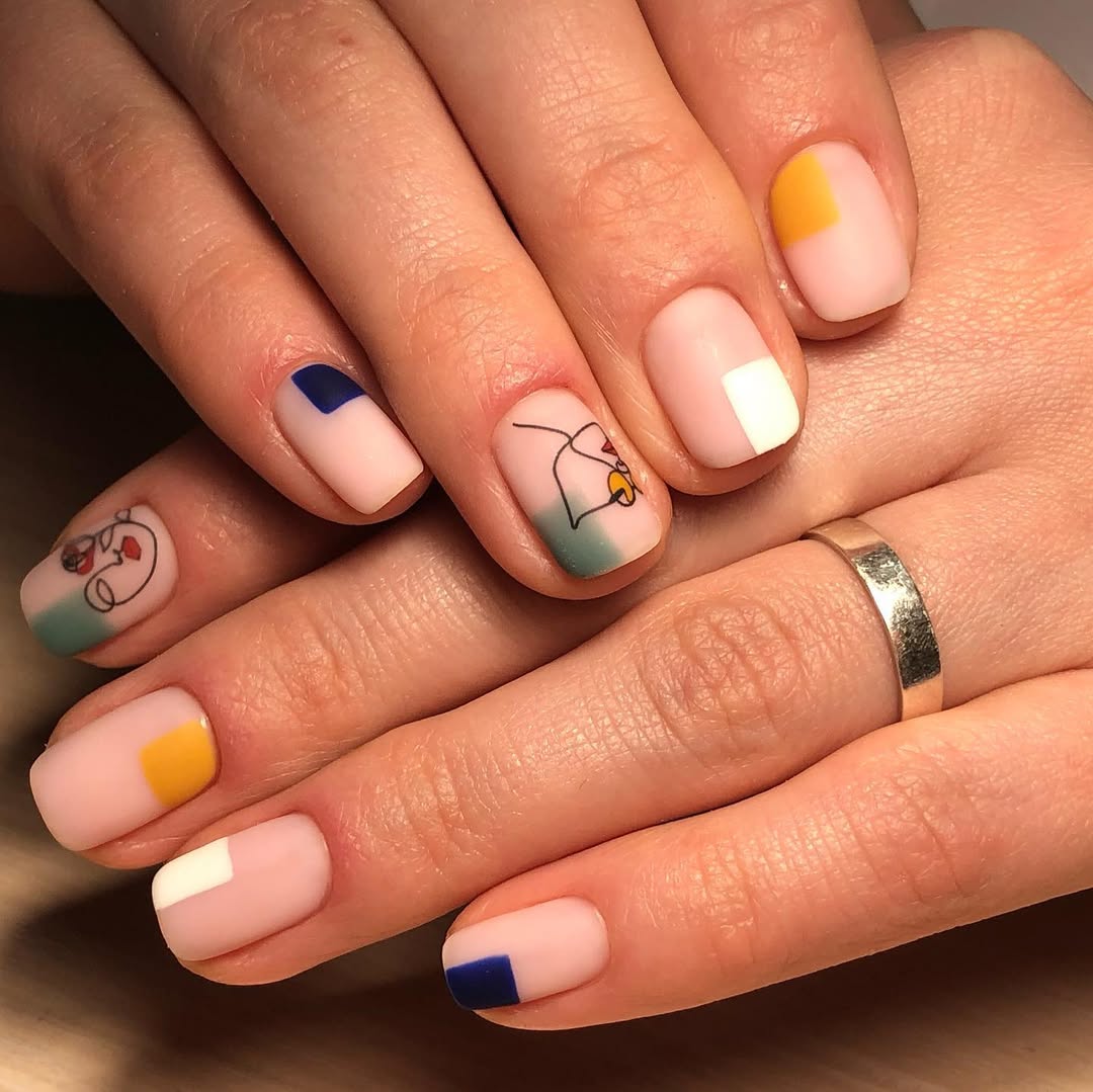 Abstract Line Art Nude Squoval Nails