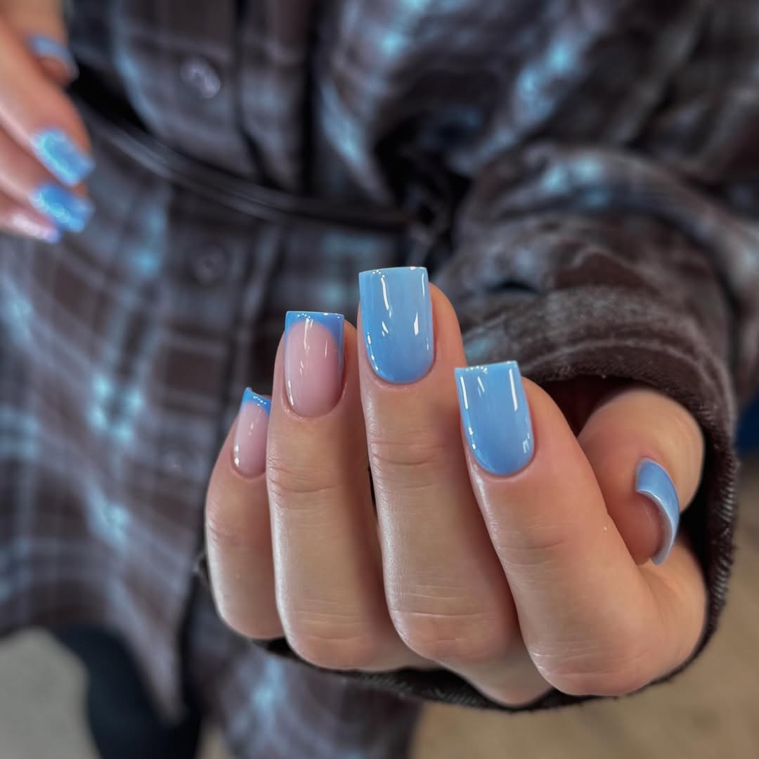 Baby Blue French Tips Coffin Gel Nails