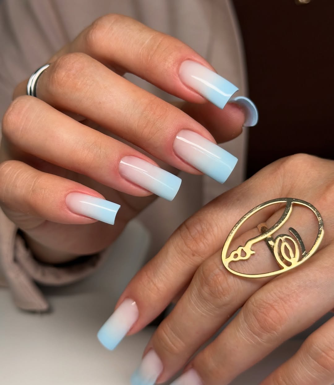 Baby Blue Ombre Coffin Nails
