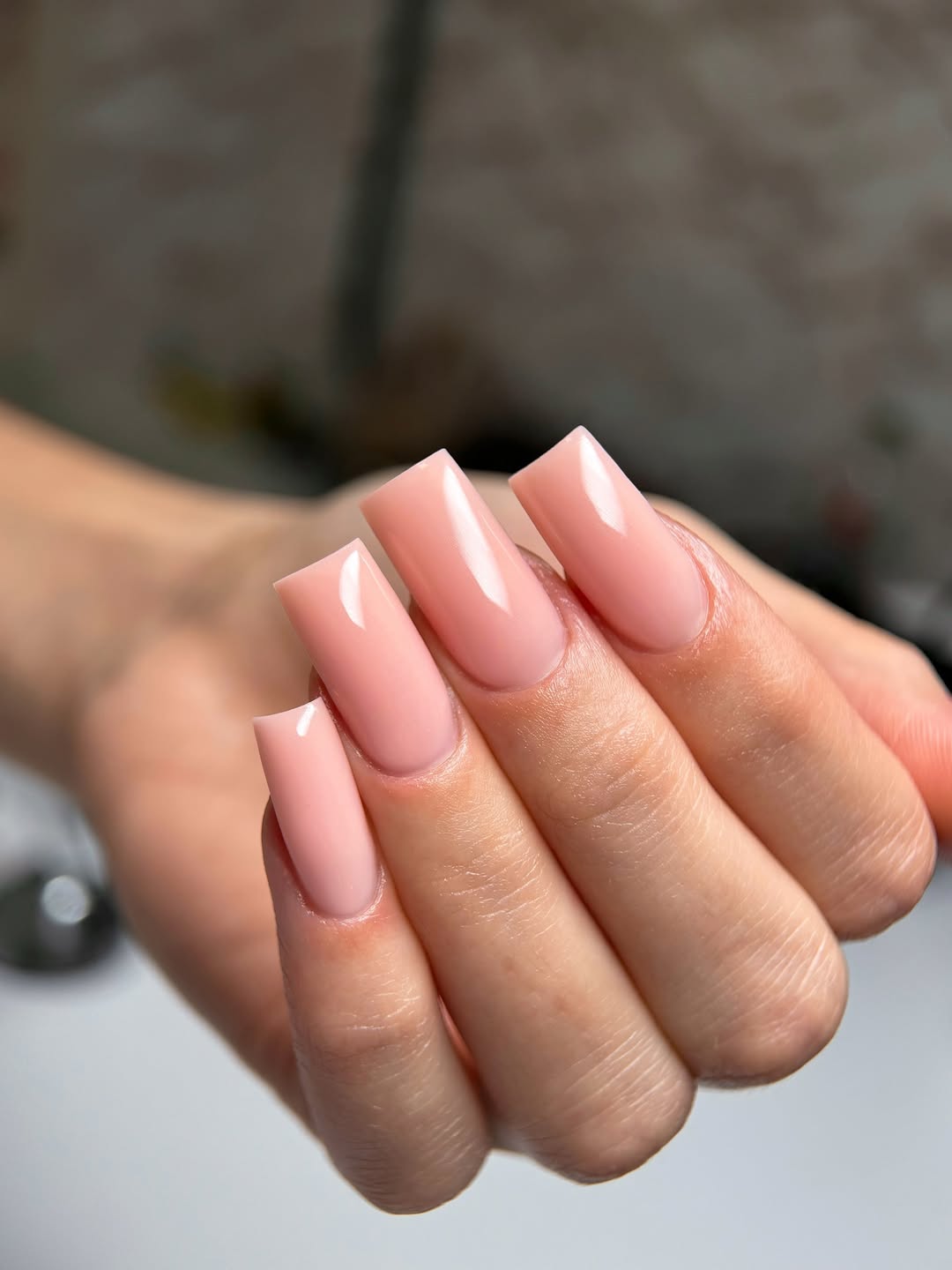 Baby Pink Glossy Extra-Long Square Gel Nails