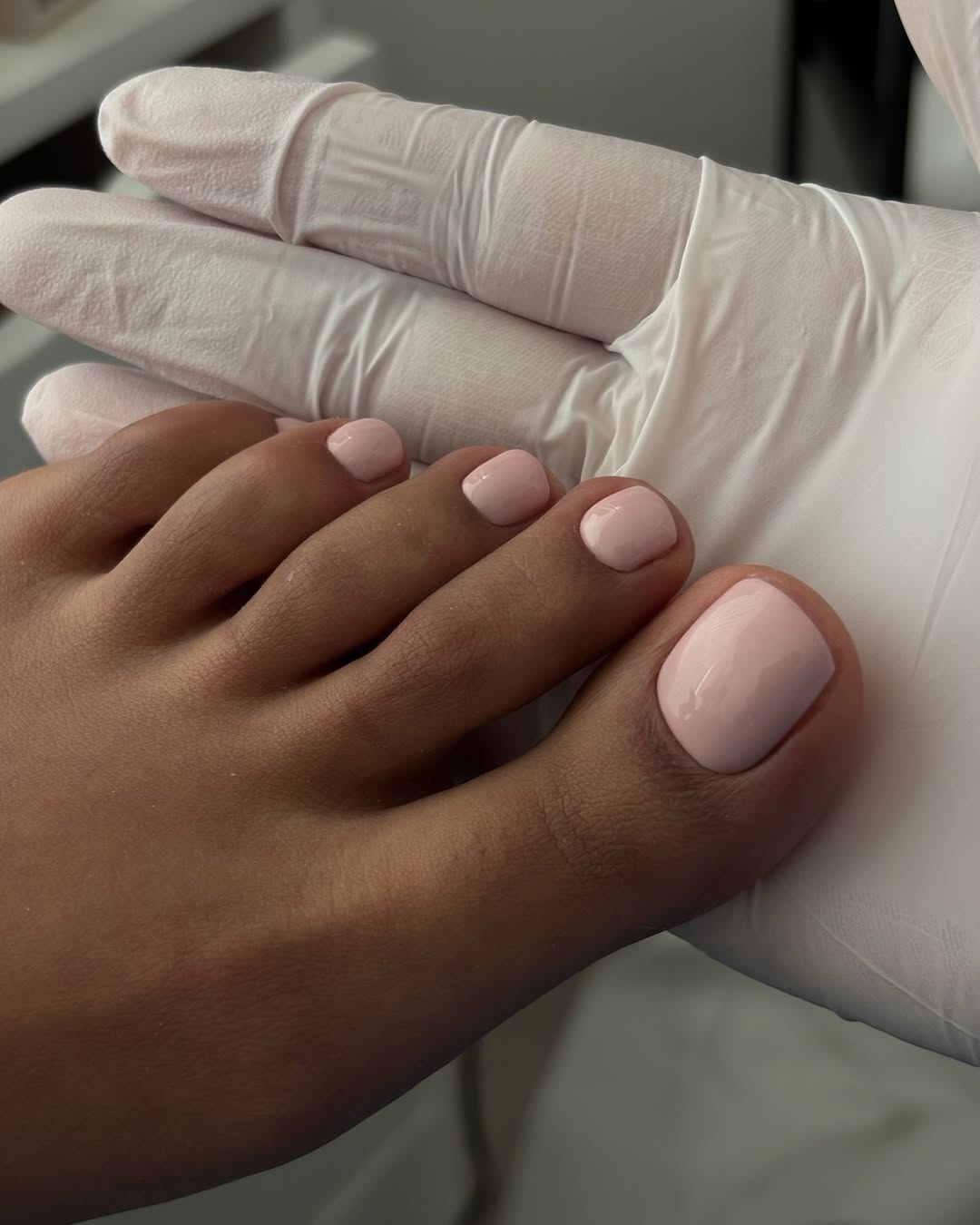 Baby Pink Glossy Pedicure Square Short Toes