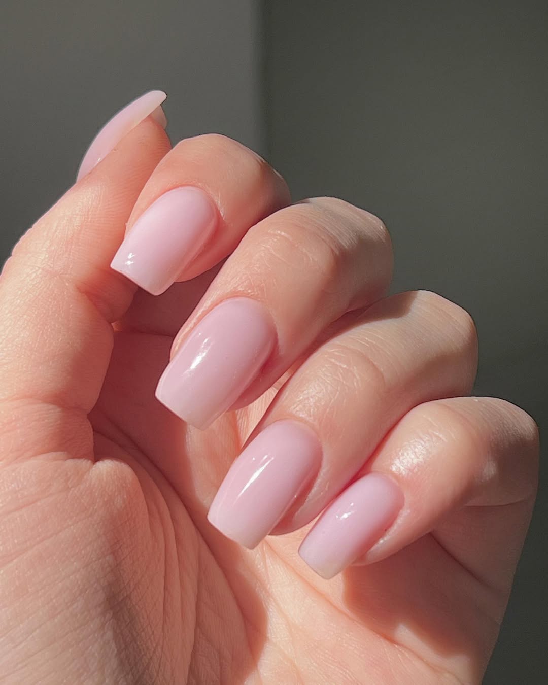 Baby Pink Milky Glossy Medium Square Nails