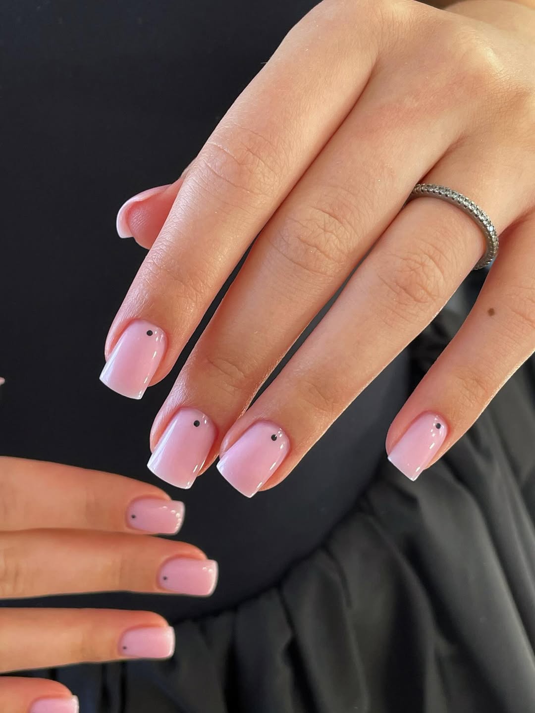 Baby Pink Square Nails with Tiny Dot Art
