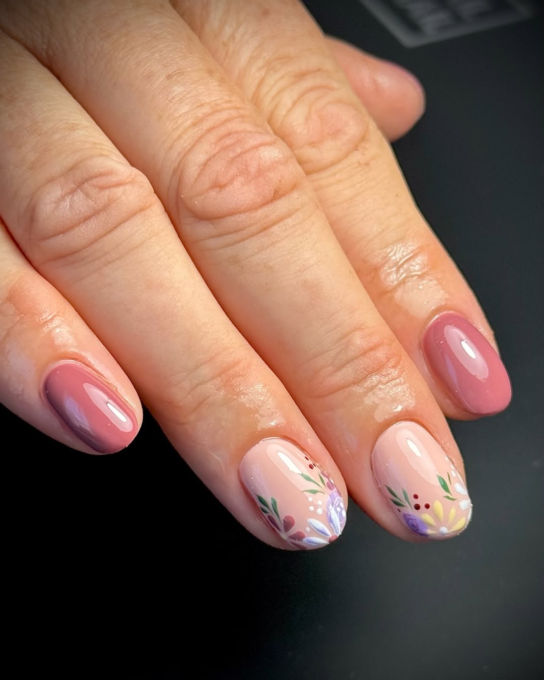 Blush Pink Dainty Floral Squoval Nails