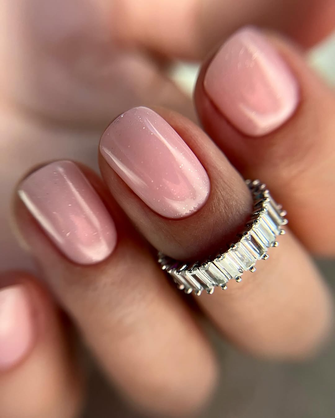 Blush Pink Shimmer Short Squoval Nails