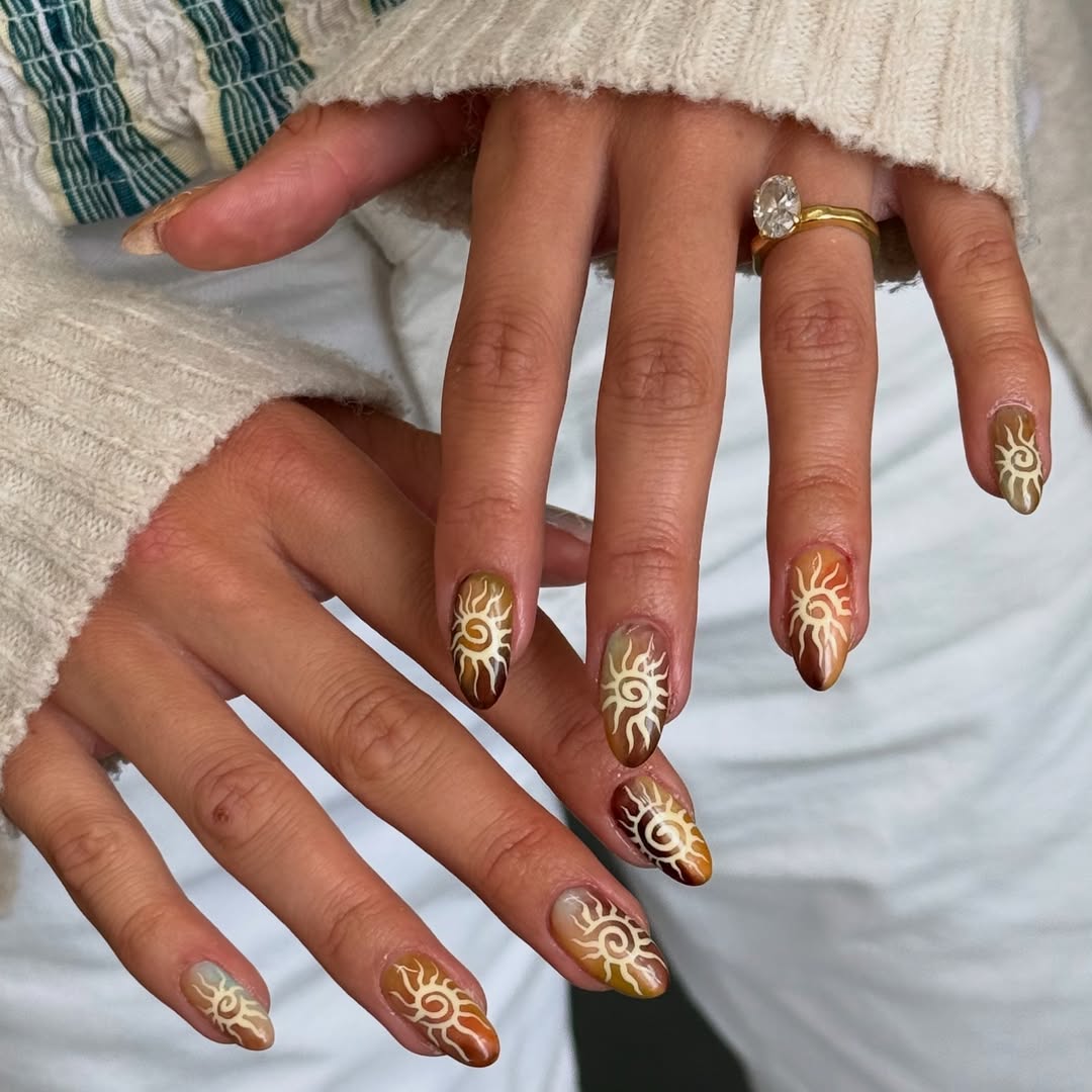 Bohemian Sun Swirl Earth Tone Aura Nails