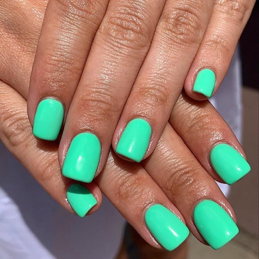 Bright Aqua Green Glossy Short Squoval Nails