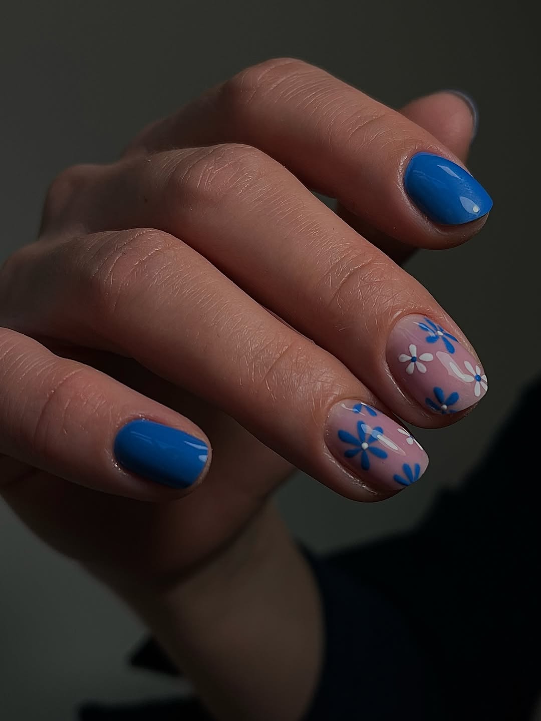 Bright Blue Gloss with Sweet Daisy Nail Art