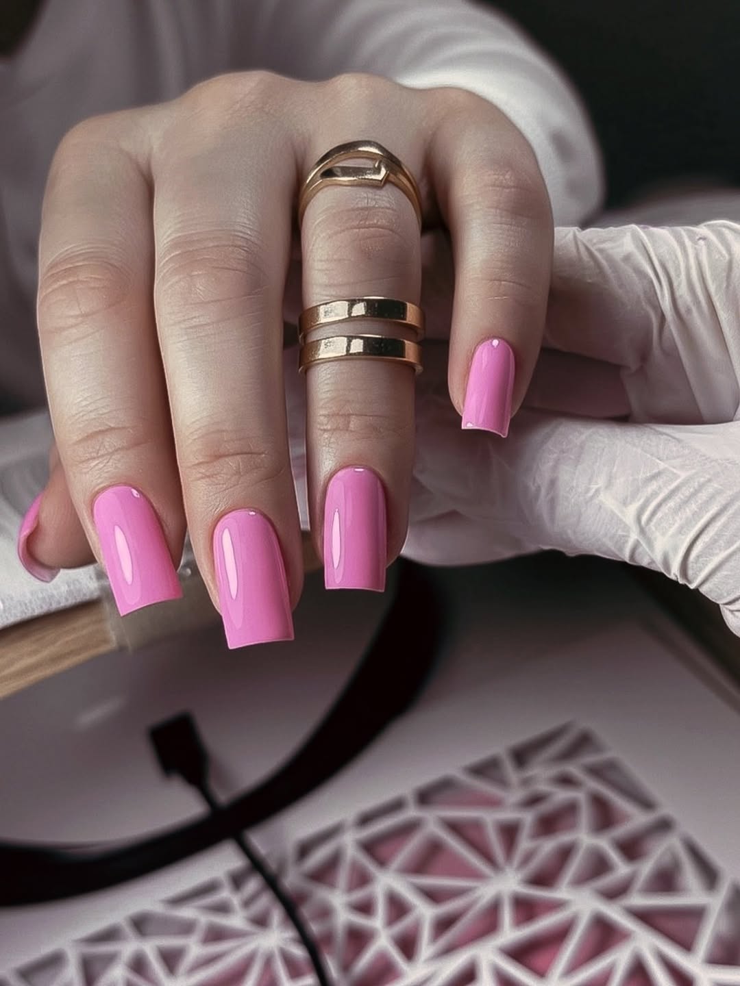 Bright Bubblegum Pink Glossy Square Nails
