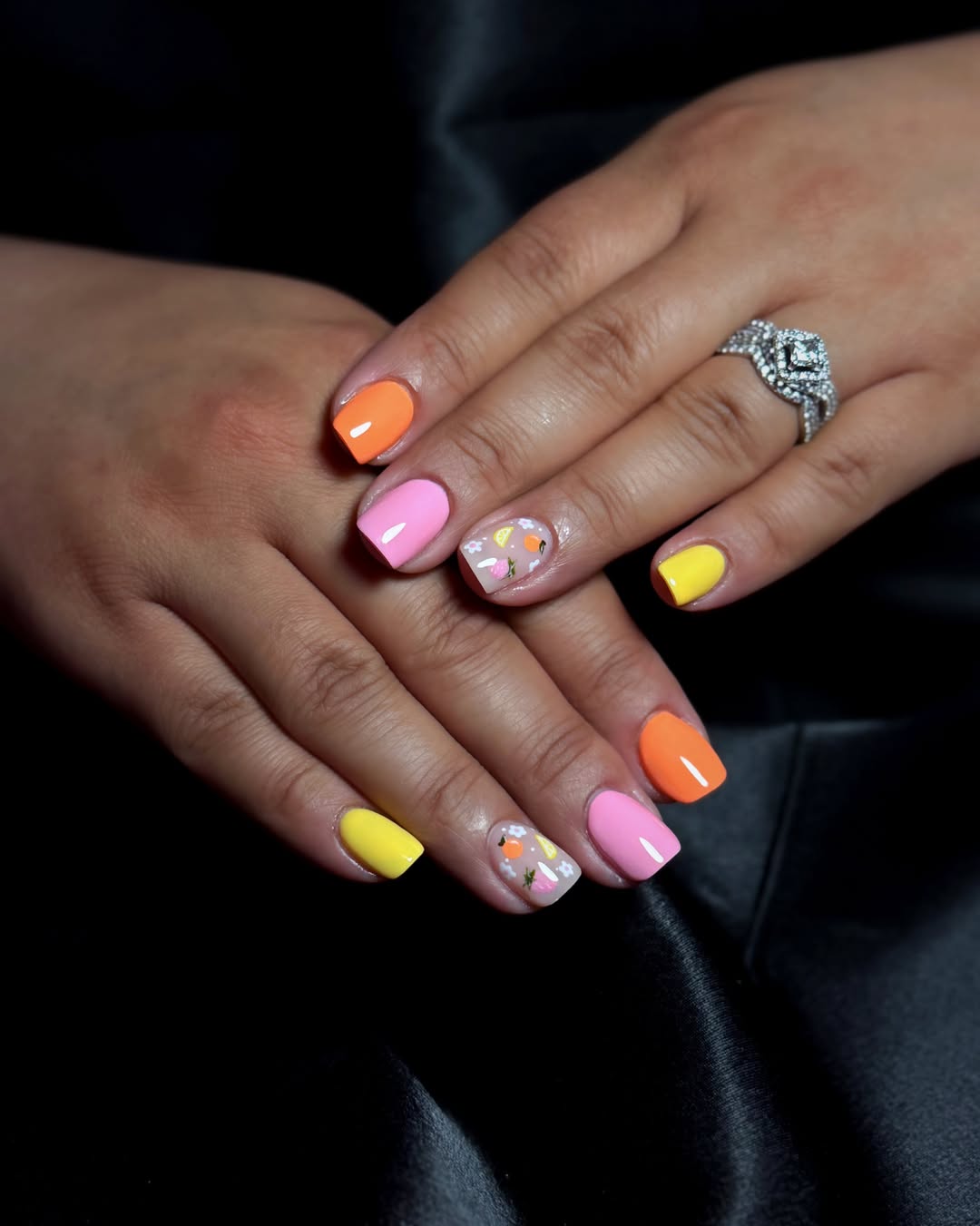 Bright Mismatched Summer Fruity Floral Nails