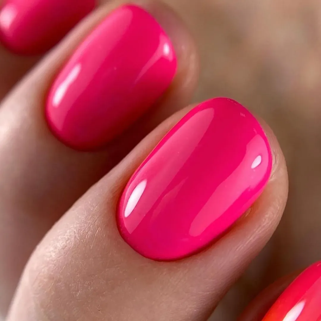 Bright Neon Pink Glossy Oval Nails