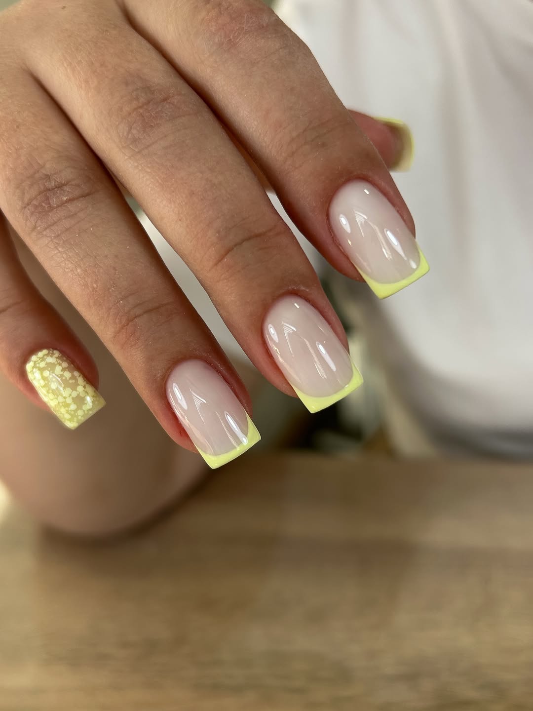 Bright Neon Yellow Glossy French Tip Square Nails