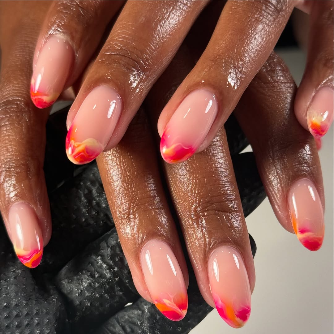 Bright Summer Sunset French Ombré Nails