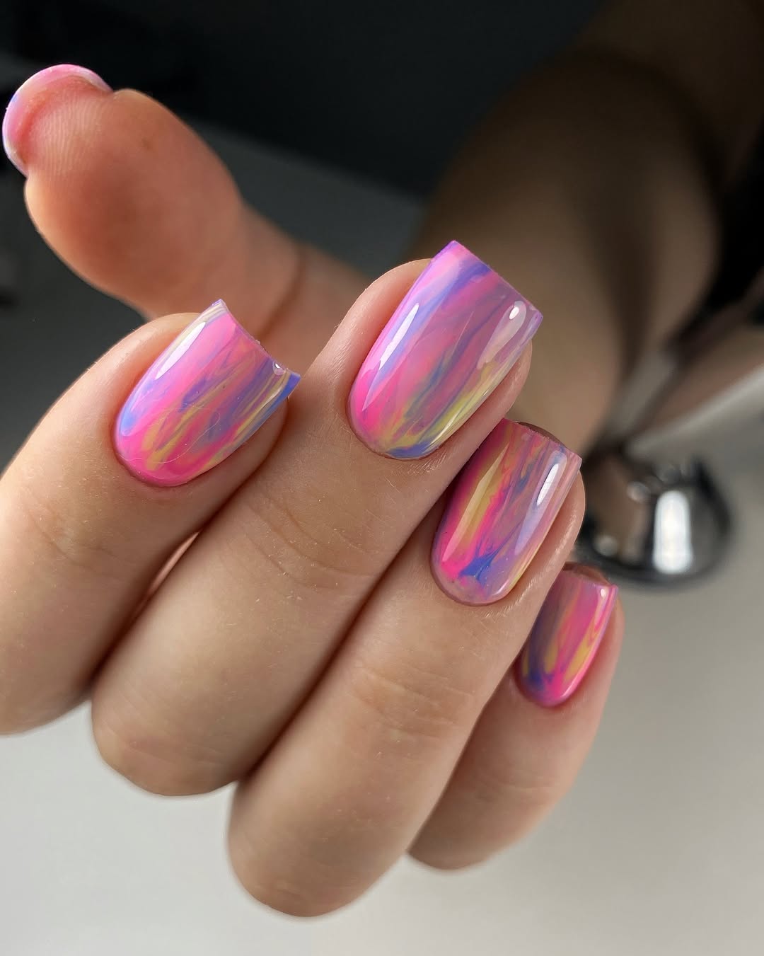 Bright Swirl Abstract Glossy Short Squoval Nails
