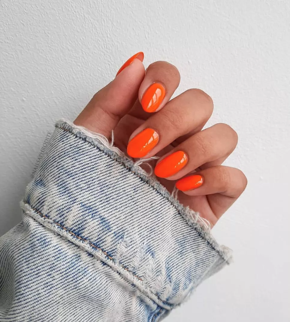 Bright Tangerine Glossy Oval Summer Nails