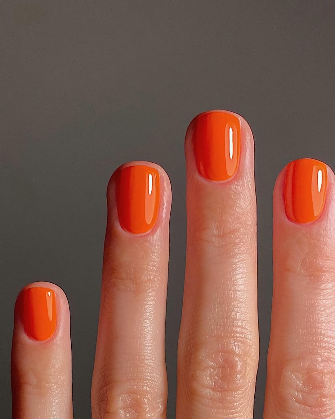 Bright Tangerine Glossy Short Round Nails