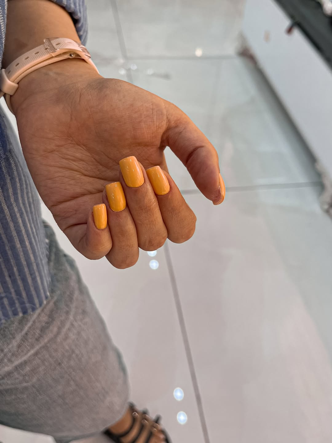Bright Tangerine Glossy Short Squoval Nails