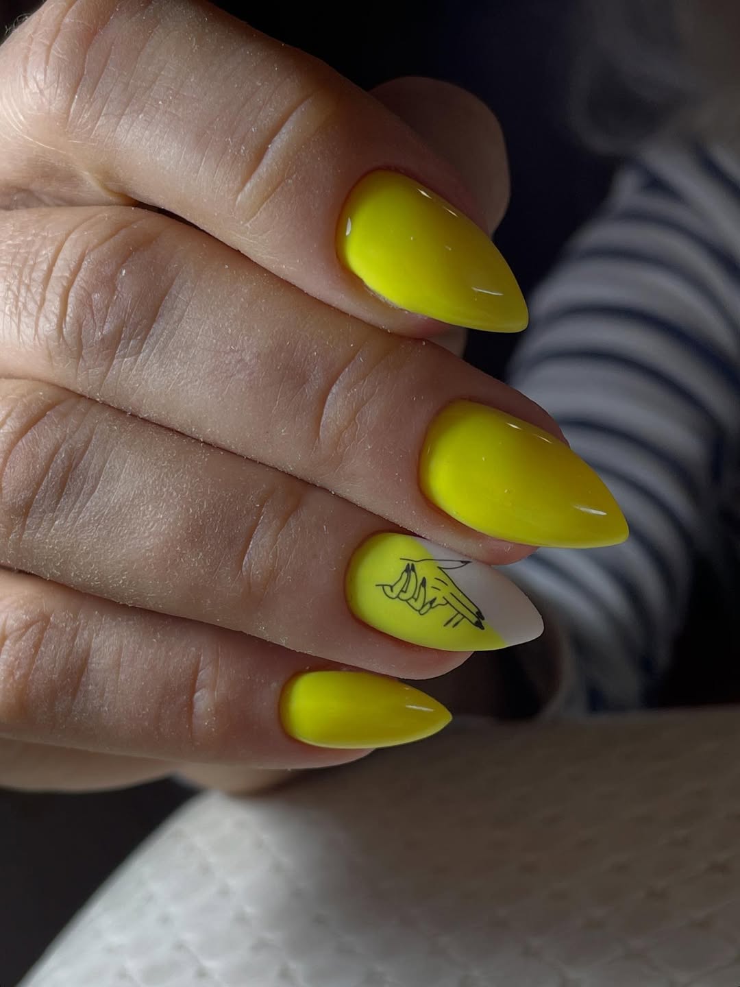 Bright Yellow Stiletto Hand Painted Nail Art