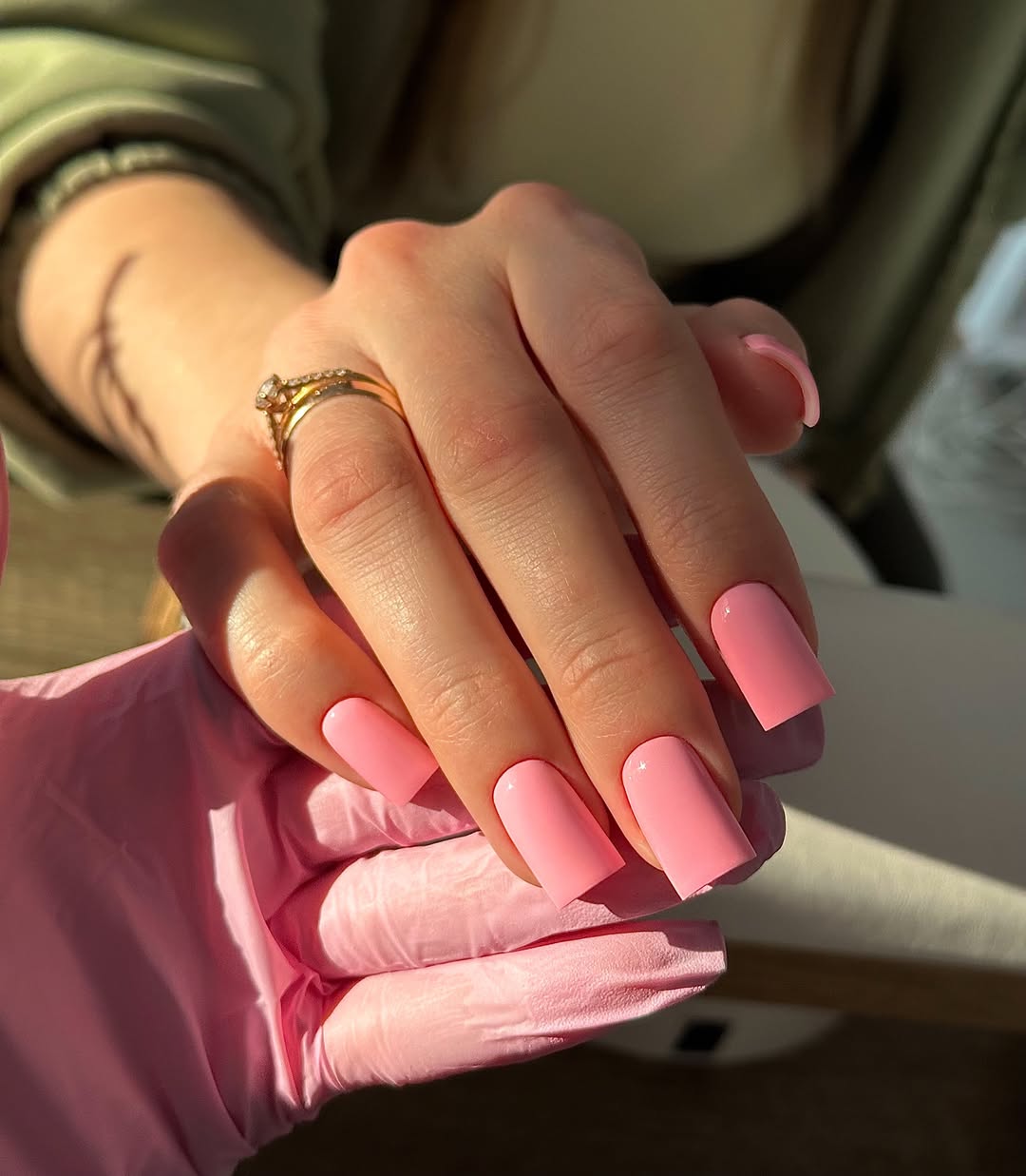 Bubblegum Pink Glossy Square Nails