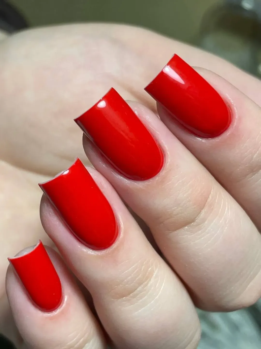 Classic Cherry Red Glossy Short Square Nails