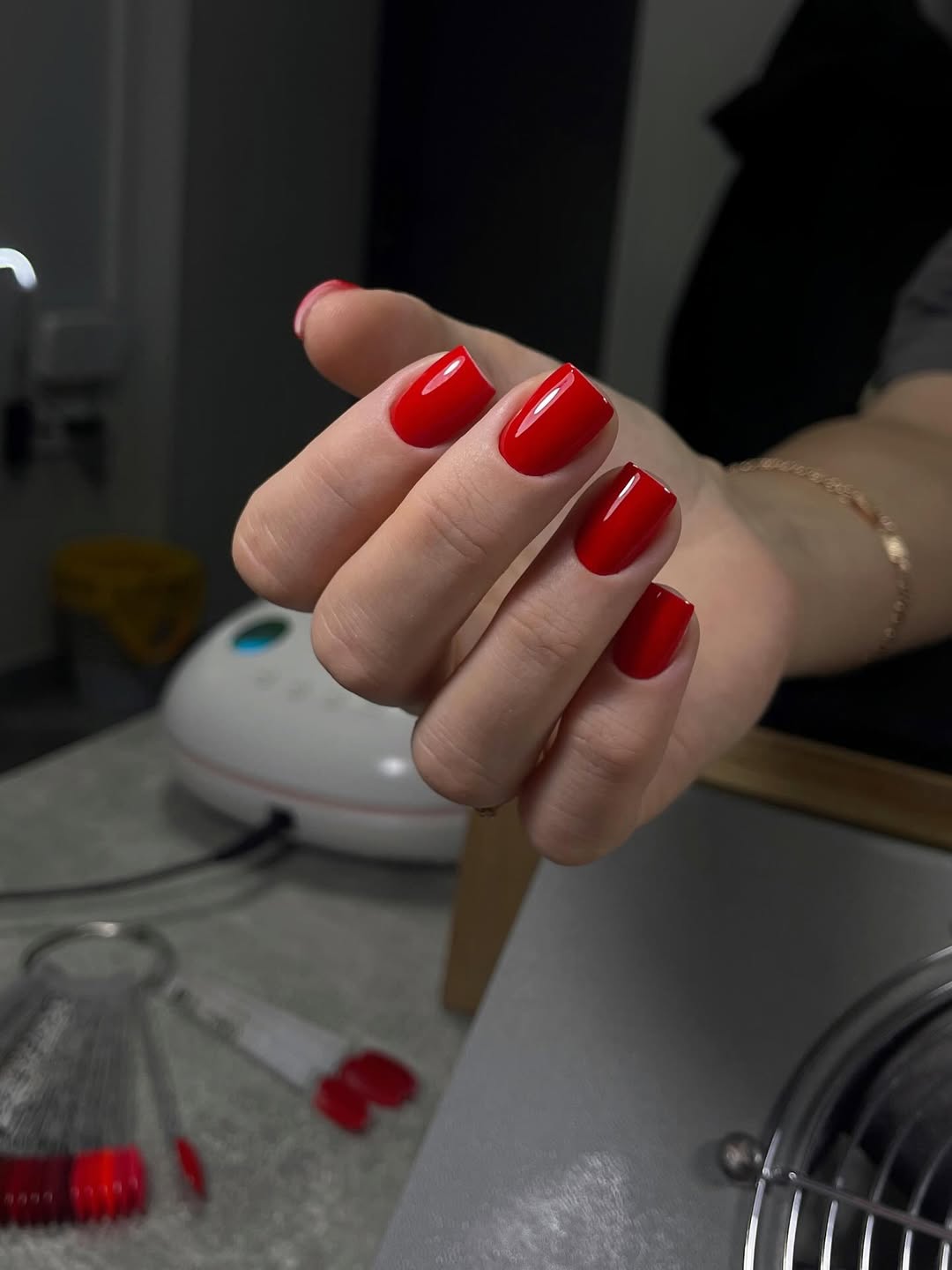 Classic Cherry Red Glossy Short Squoval Nails