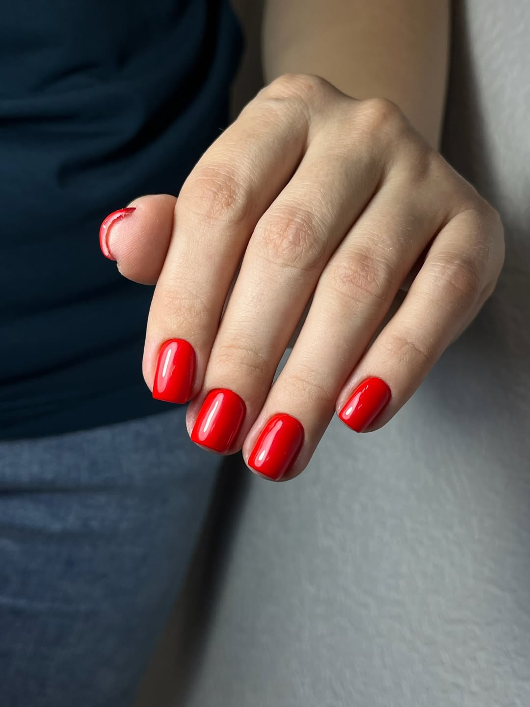 Classic Cherry Red Short Glossy Square Nails