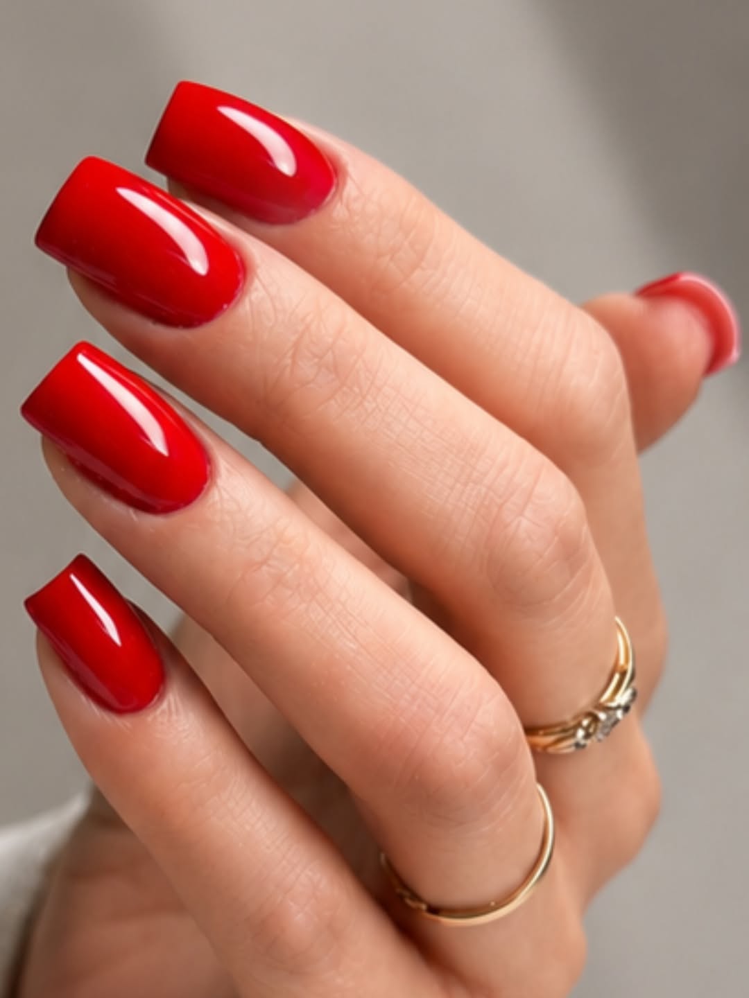 Classic Glossy Cherry Red Short Squoval Nails