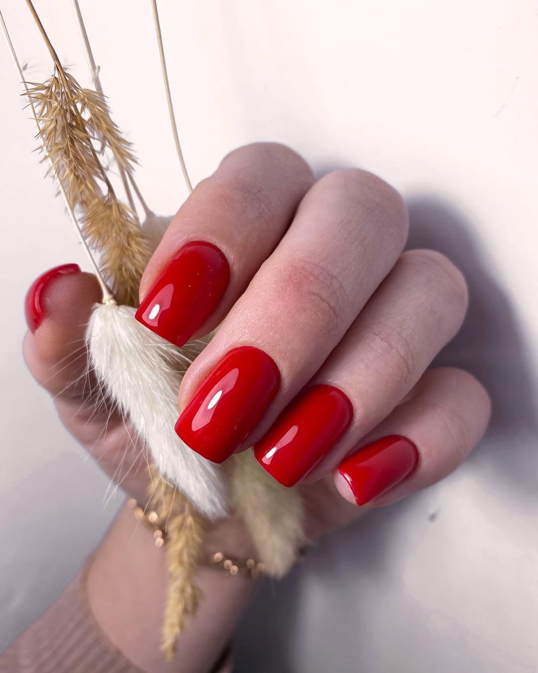 Classic Glossy Holiday Red Square Nails