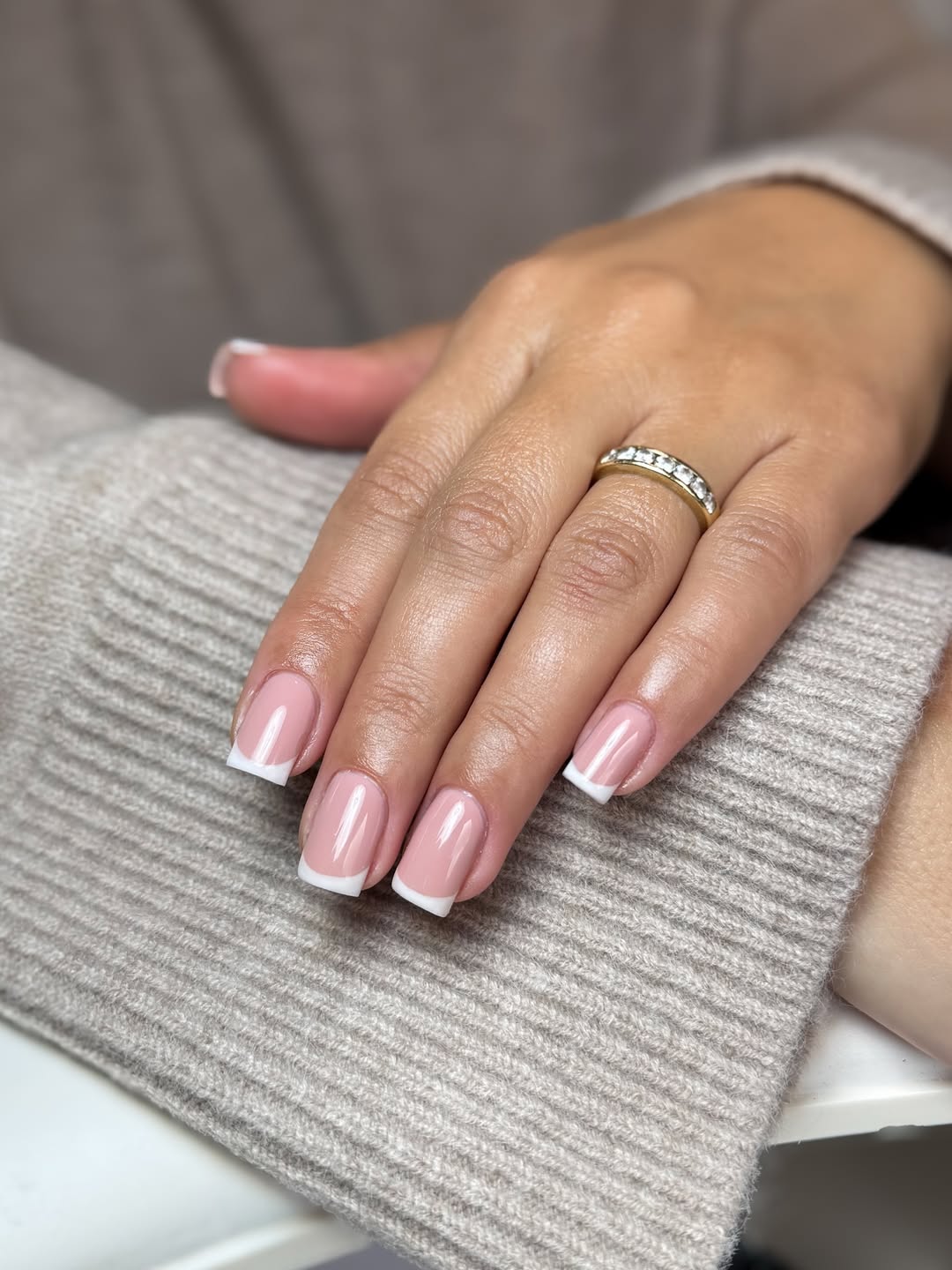 Classic Milky Pink Glossy Square French Tips