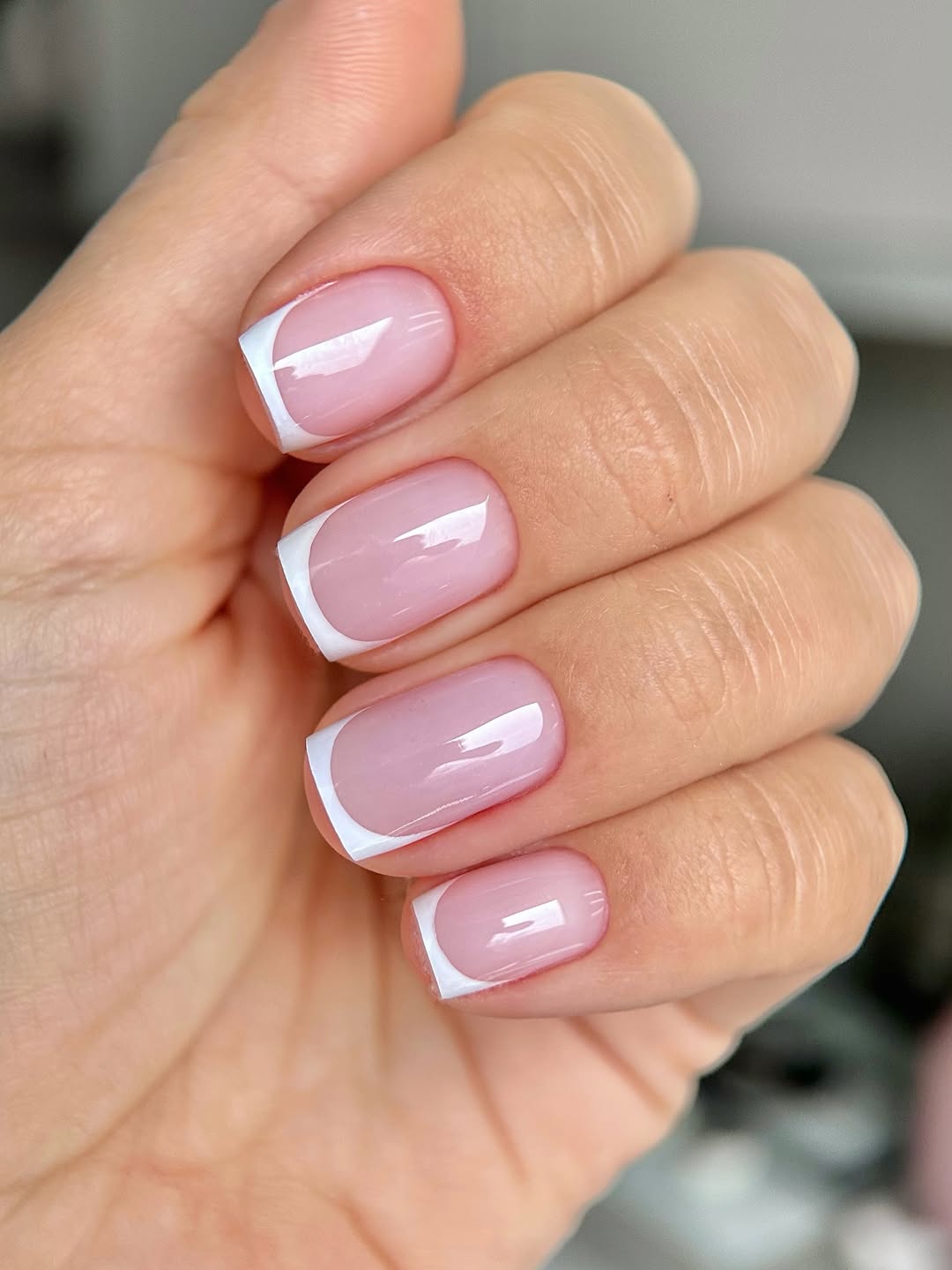 Classic Milky Pink Short French Gel Nails