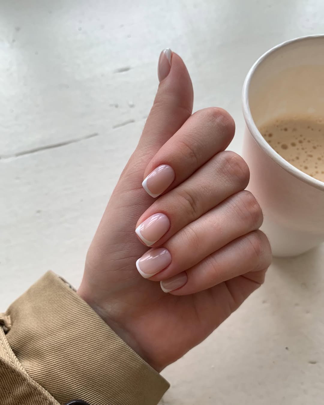Classic Milky Pink Short Square French Tips