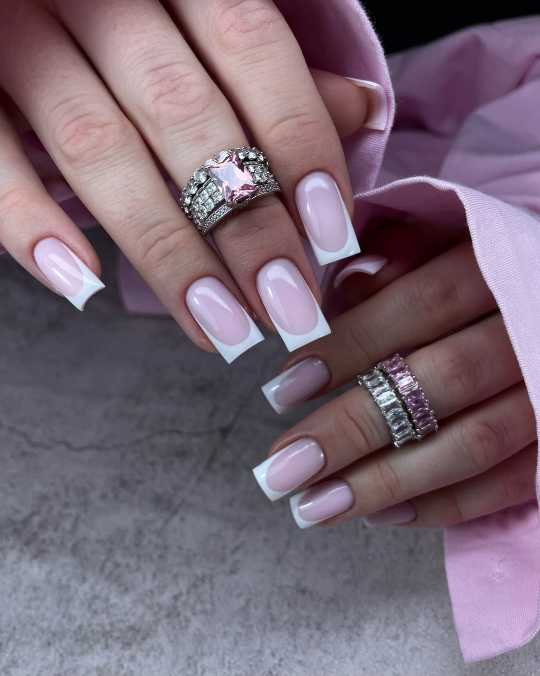 Classic Milky Pink Square French Tip Nails