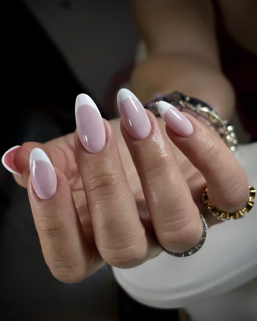 Classic Pink Nude Almond French Tips