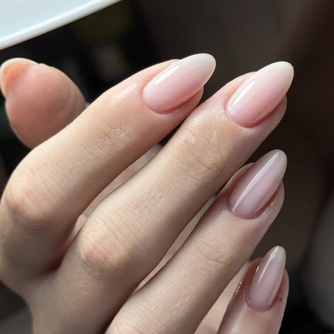 Clean Girl Milky Pink Ombre Almond Nails