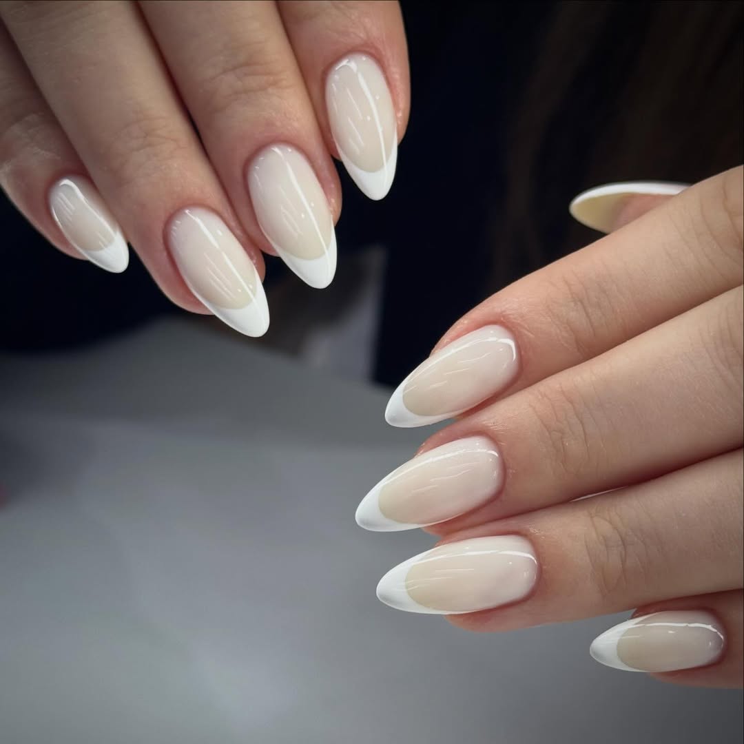 Clean Milky Nude French Tip Oval Nails