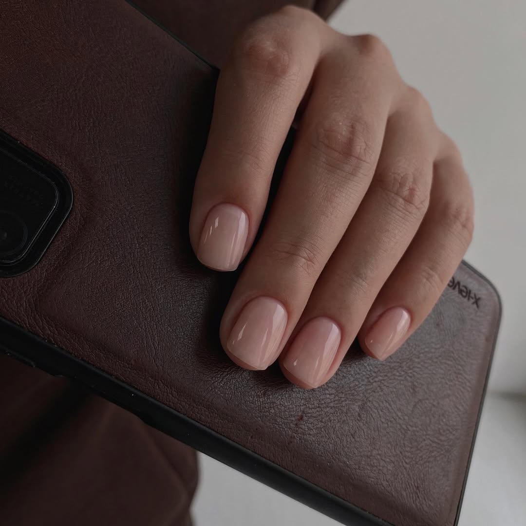 Clean Milky Nude Glossy Short Squoval Nails