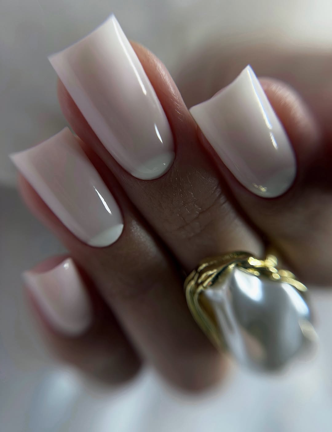 Clean Milky White Glossy Square Nails