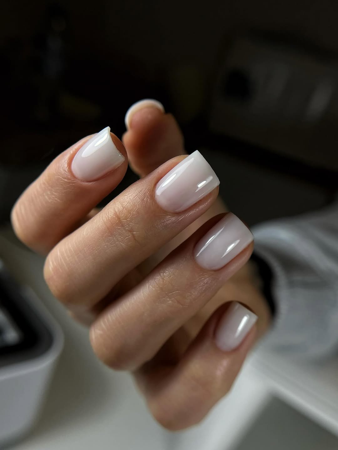 Clean Milky White Short Square Nails