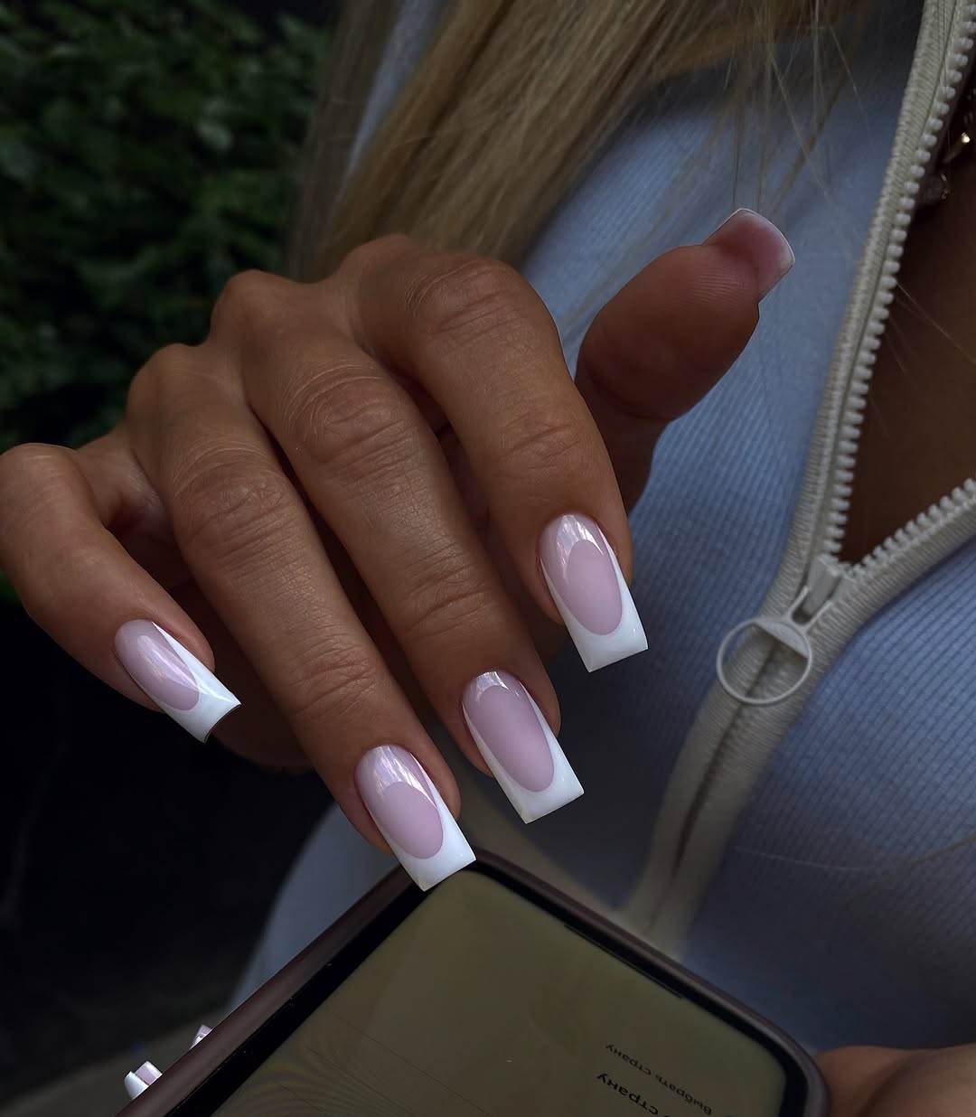 Clean White French Oval Tips With Milky Pink Base