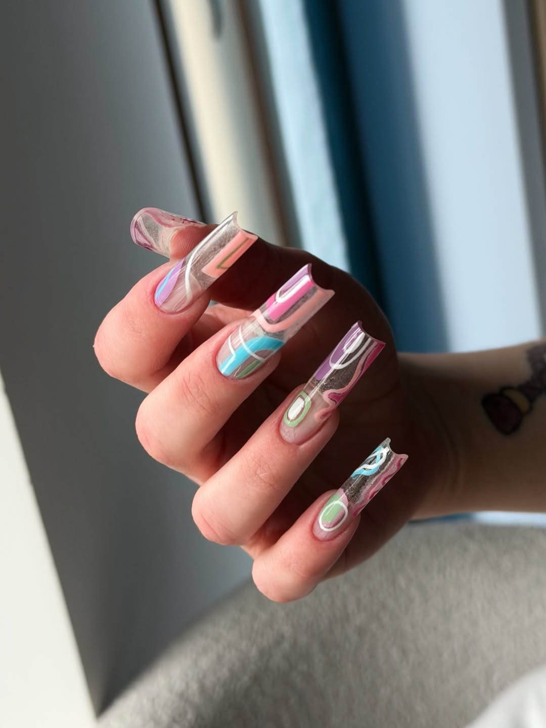 Clear Jelly Abstract Swirls Extra Long Square