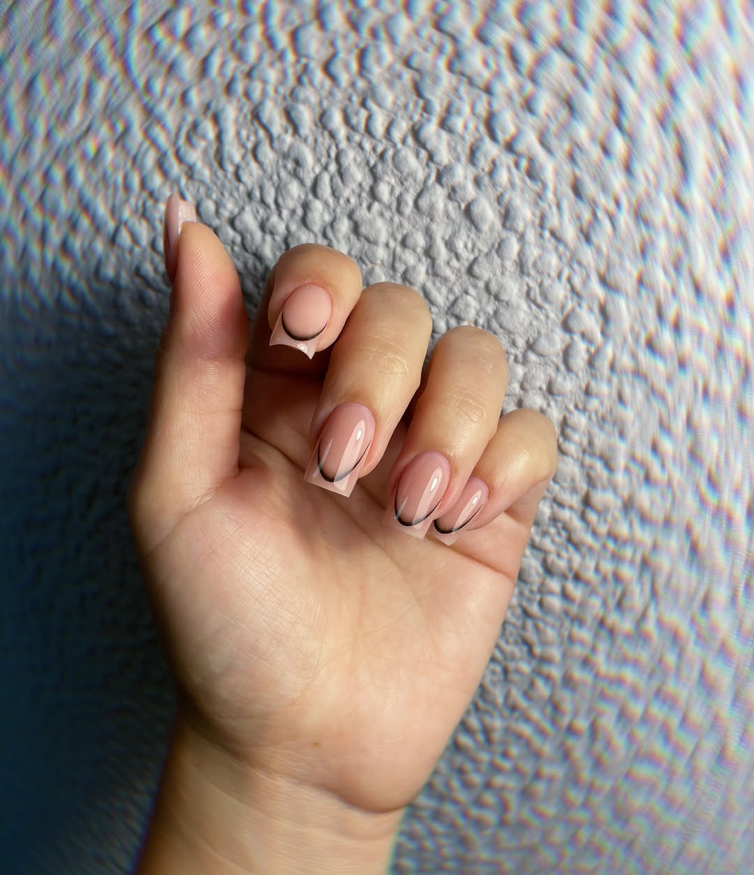 Clear Nude with Black Outline French Tips