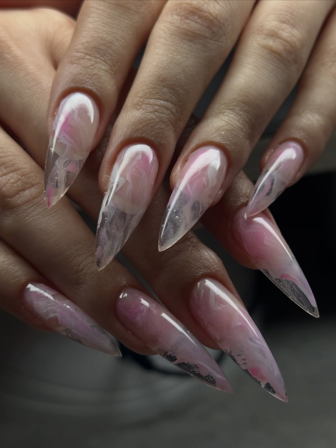 Clear Pink Smoky Stiletto Gel Nails