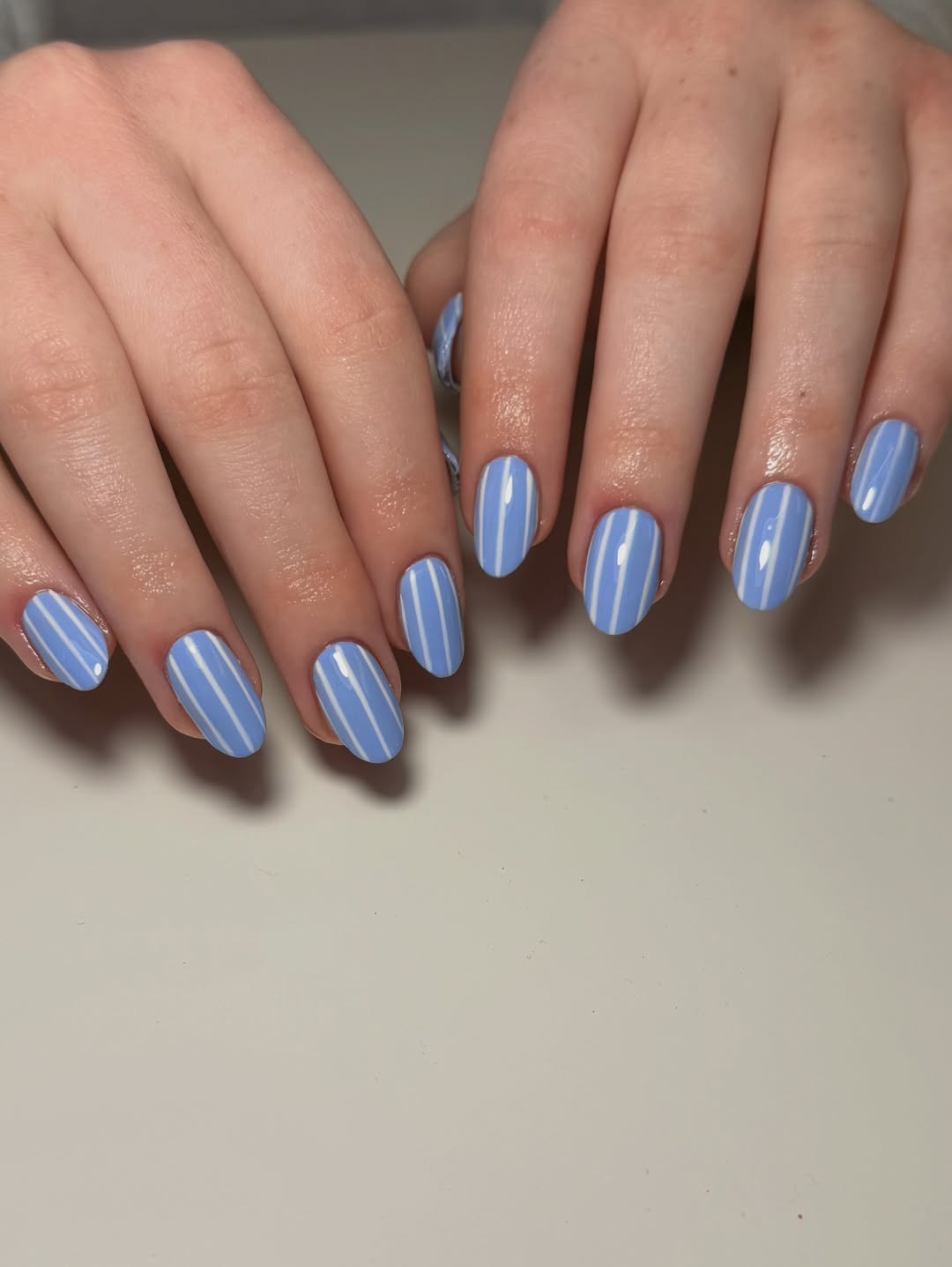 Coastal Blue Striped Nails Summer Fun