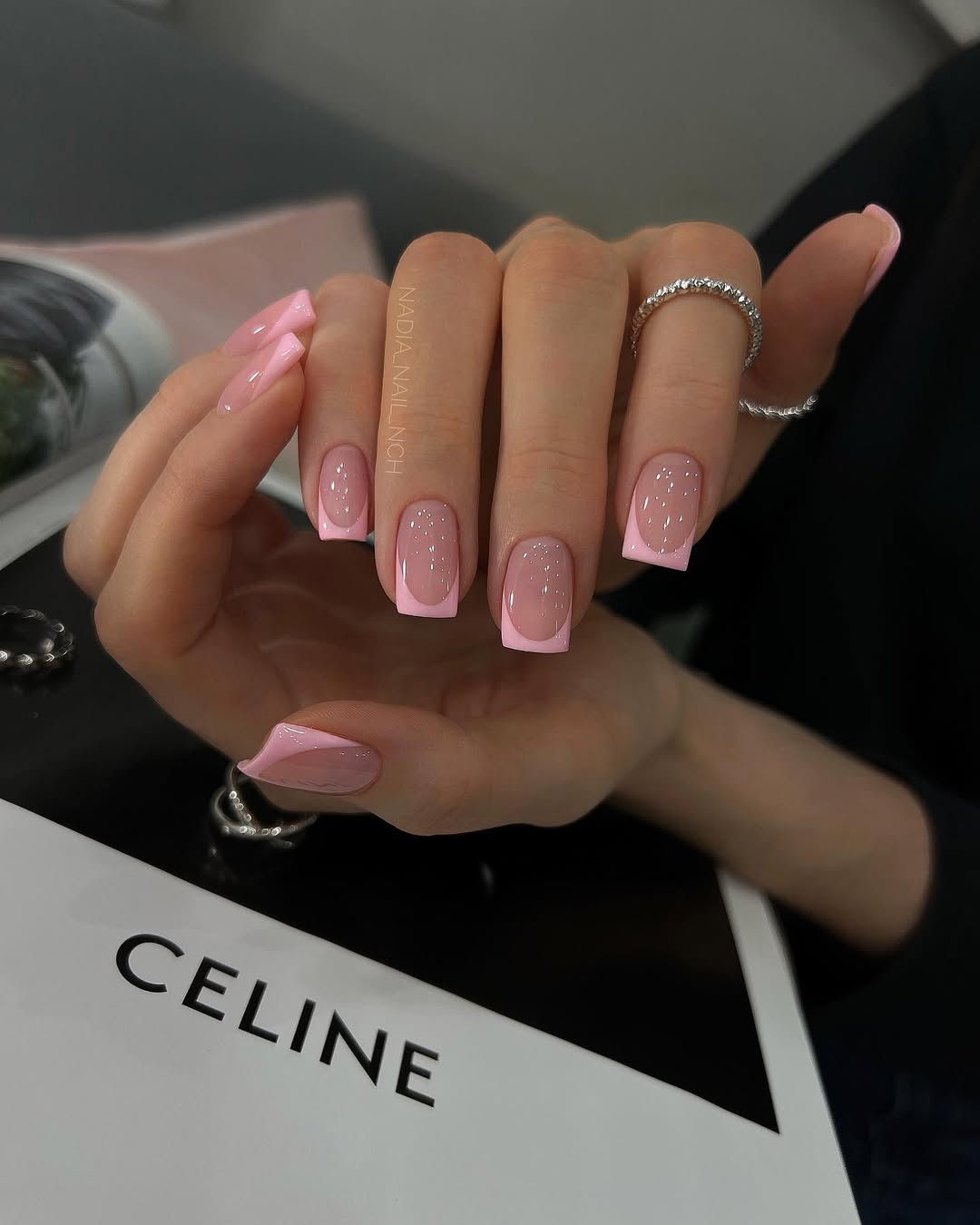 Cute Bubblegum Pink Square French Tips
