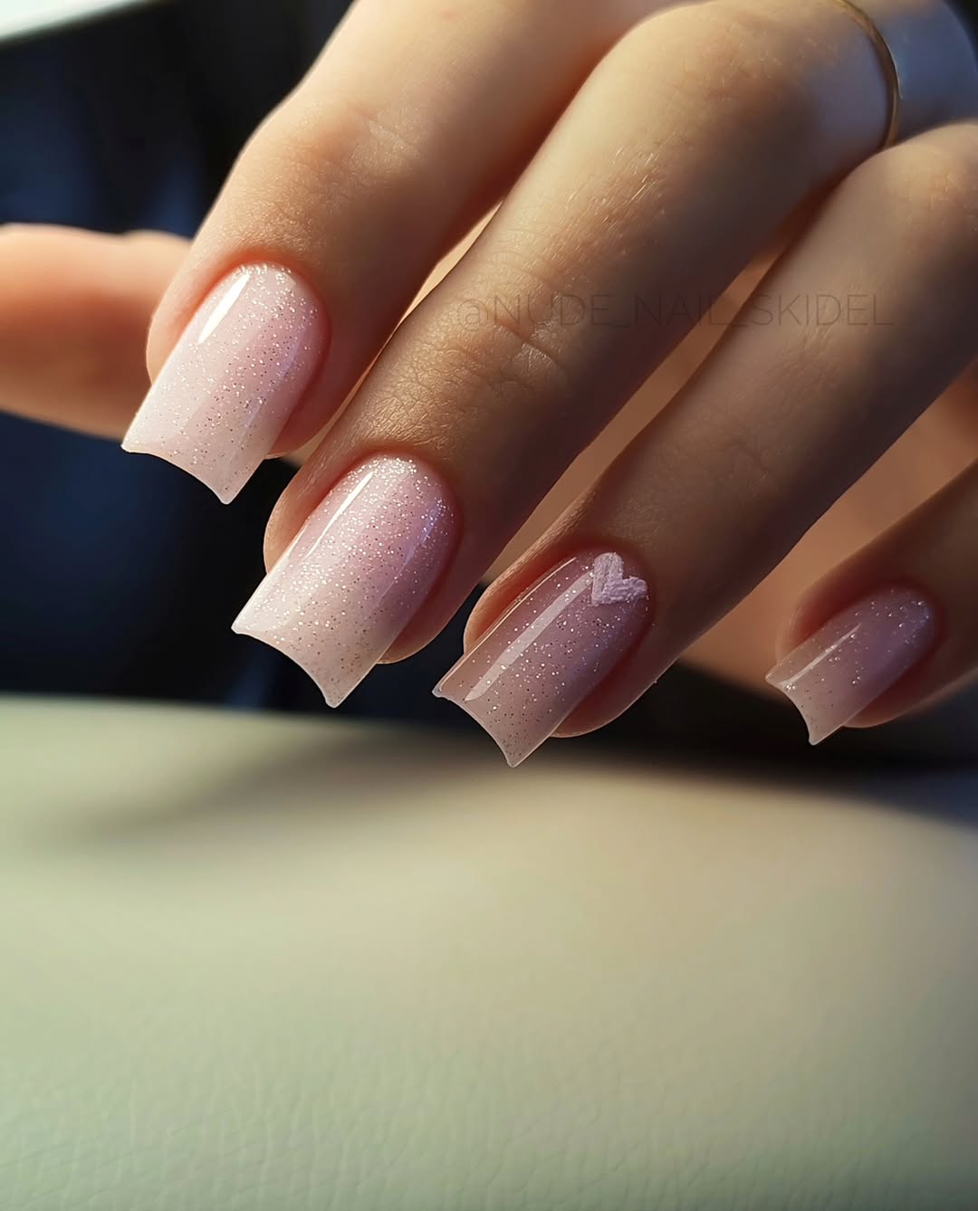 Cute Glittery Pink Heart French Tips