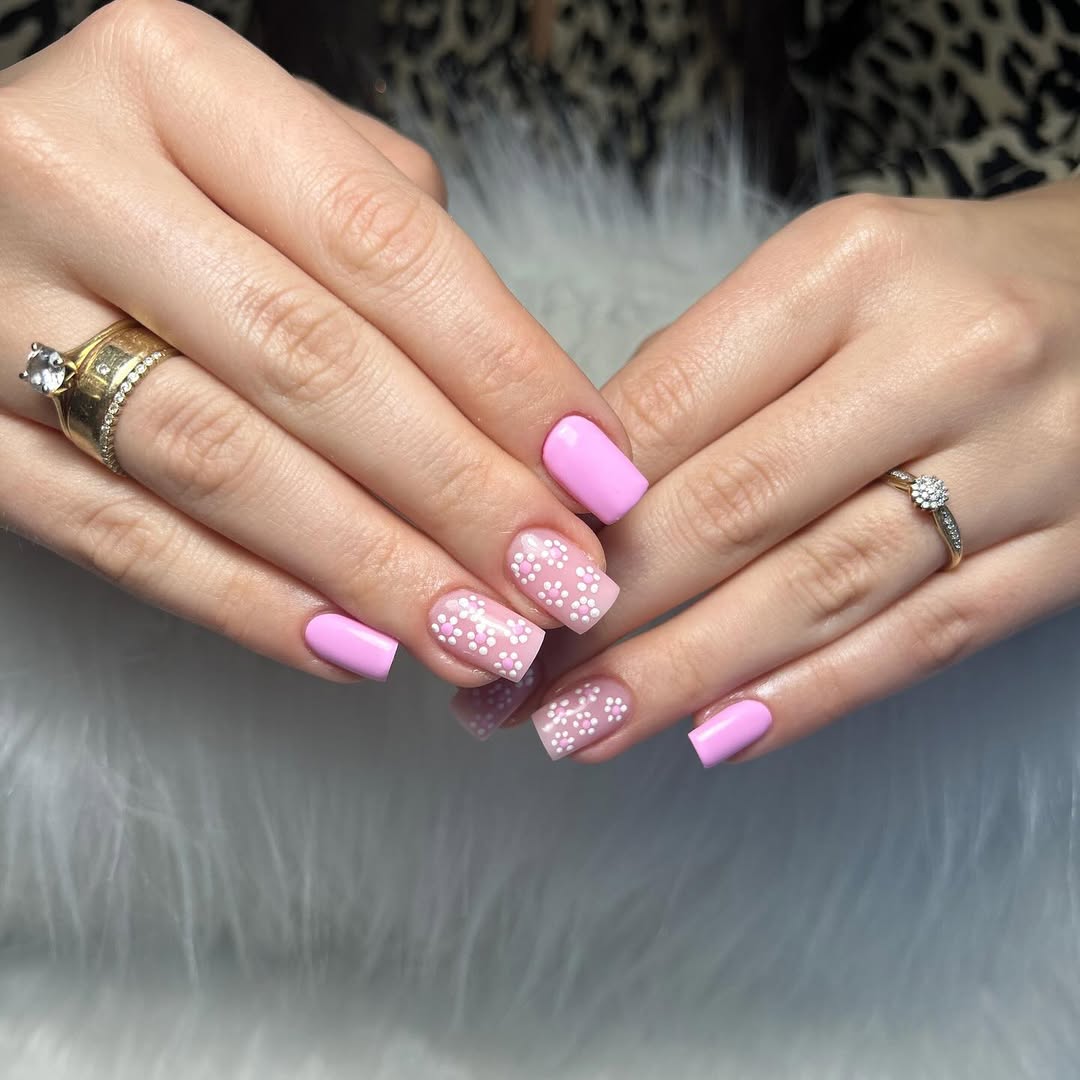 Dainty Blossom Pink and White Flower Nails