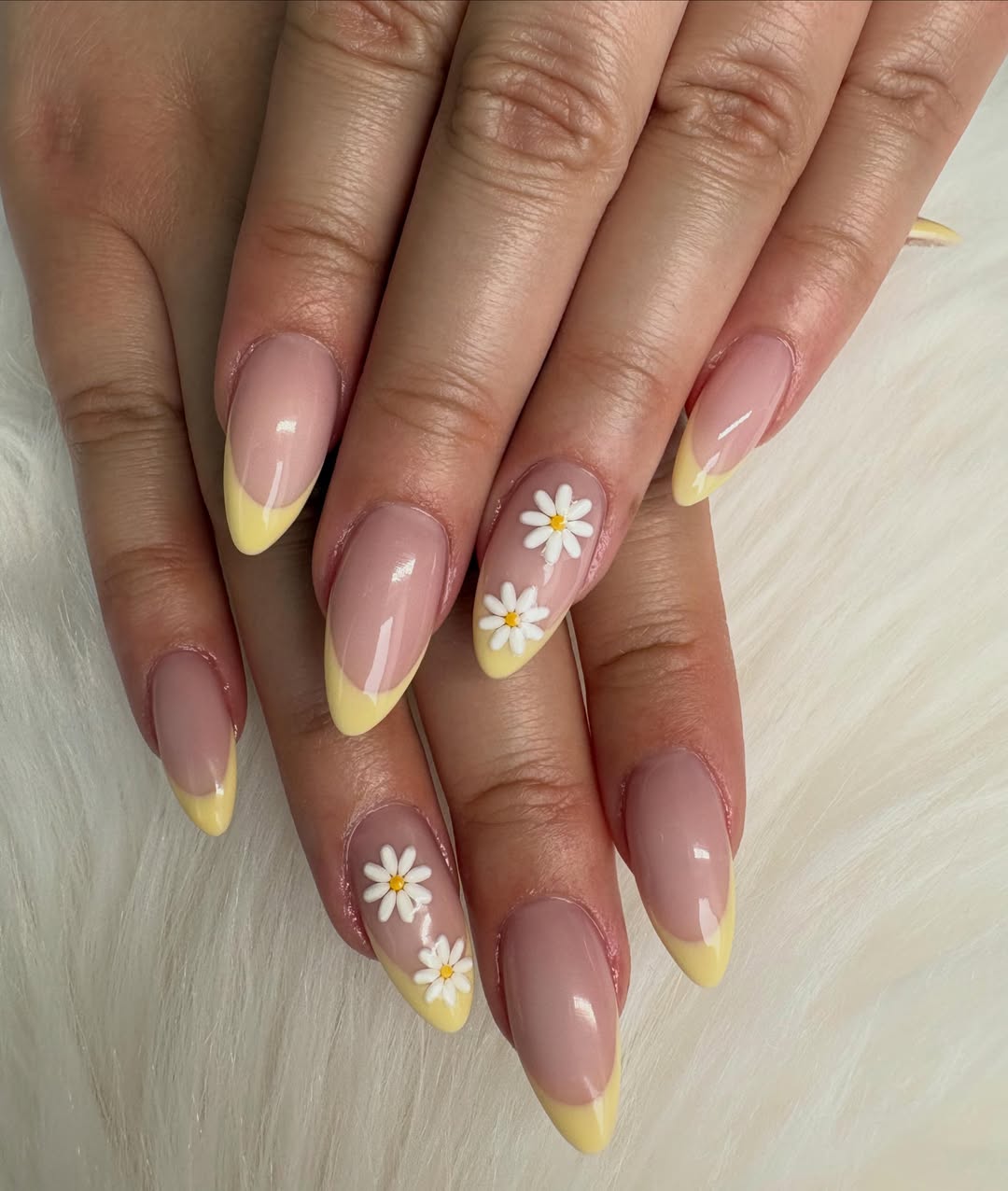 Dainty Daisy Yellow French Tip Summer Nails