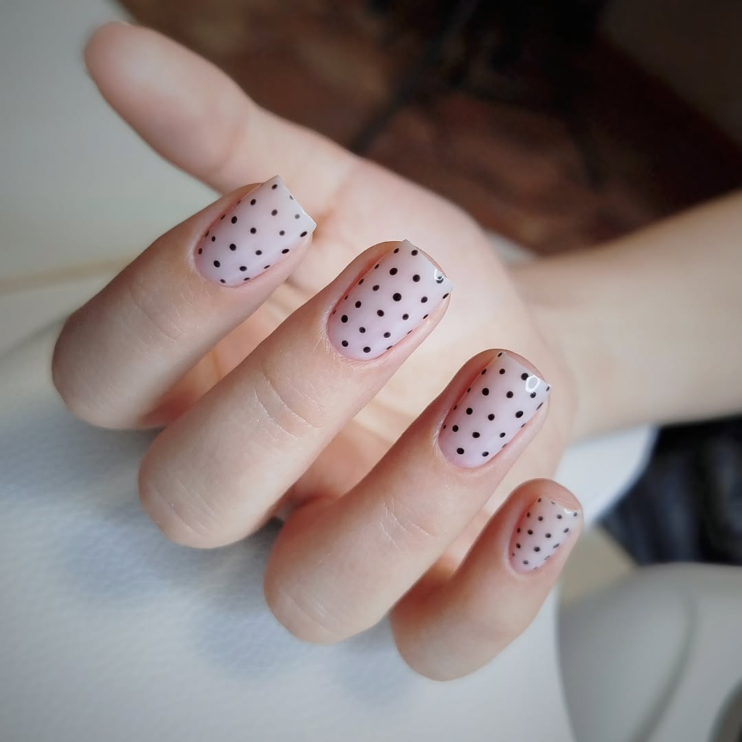 Dainty Powder Pink Polka Dot Short Squoval Nails