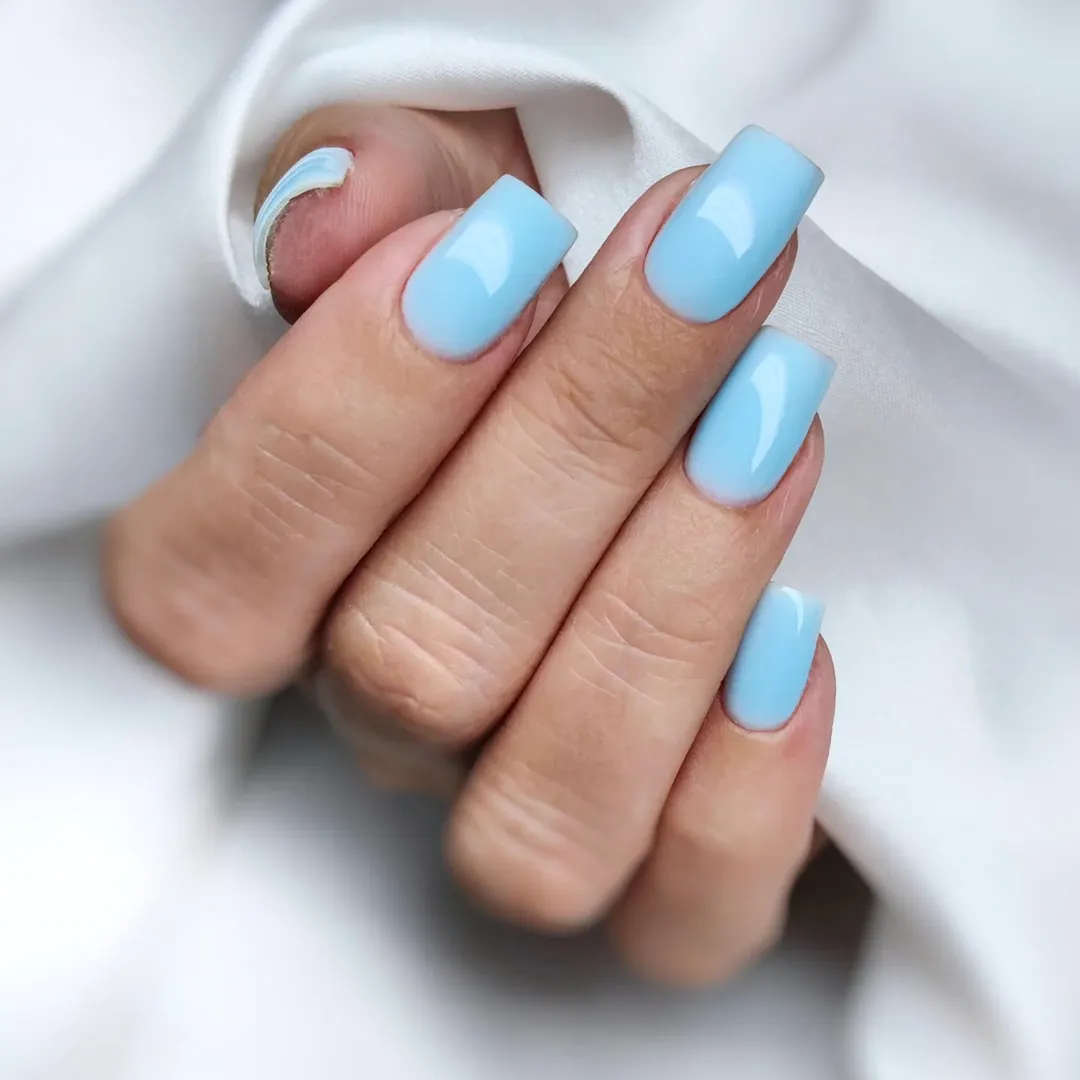 Dreamy Baby Blue Glossy Square Ombre Nails