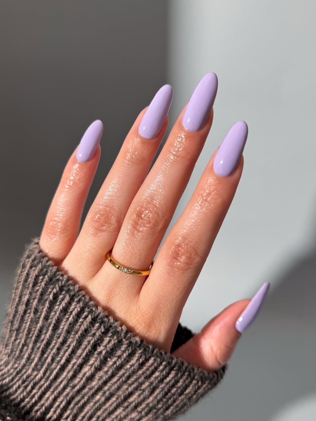 Dreamy Lavender Glossy Long Almond Nails